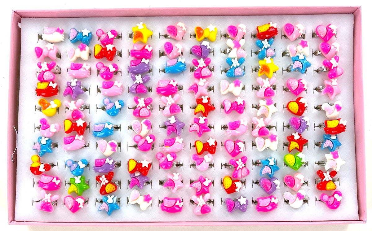 Wholesale 100 Piece Ring Tray - Bright Kiddie Acrylic Styles