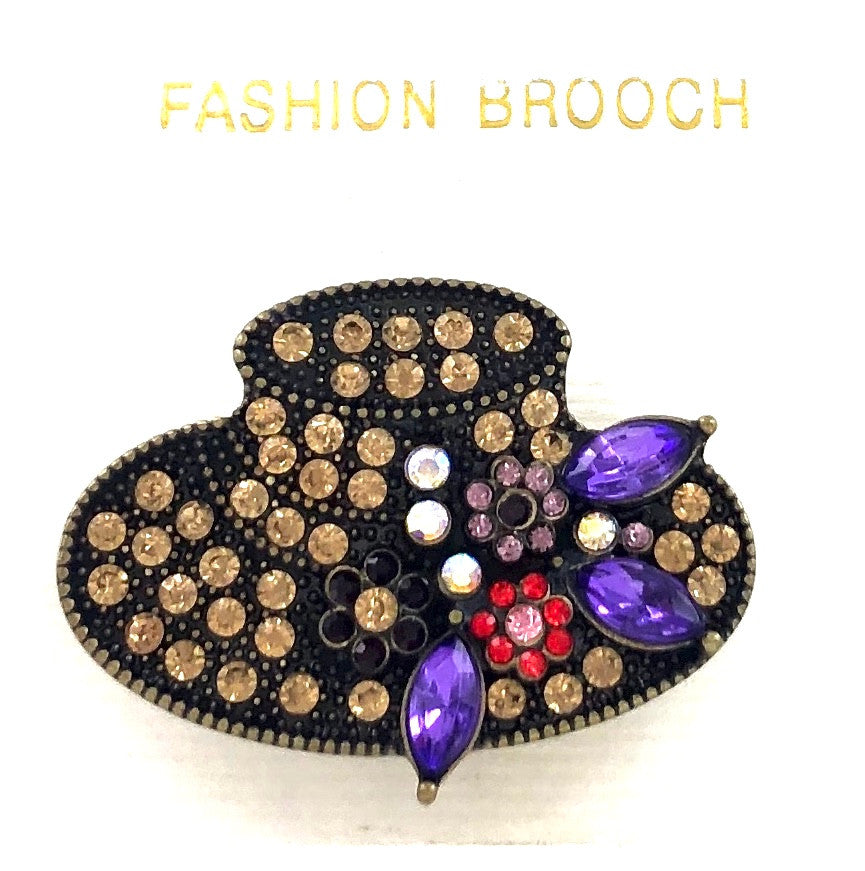 Wholesale Crystallized Hat Brooch with Purple Accents