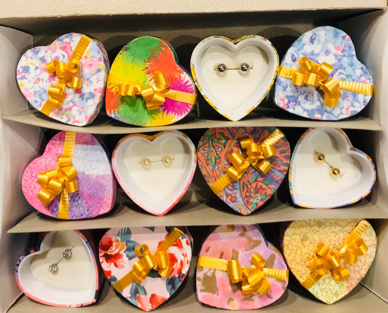Wholesale Heart Shape Gift Boxed Stud Earring Assortment by the Dozen