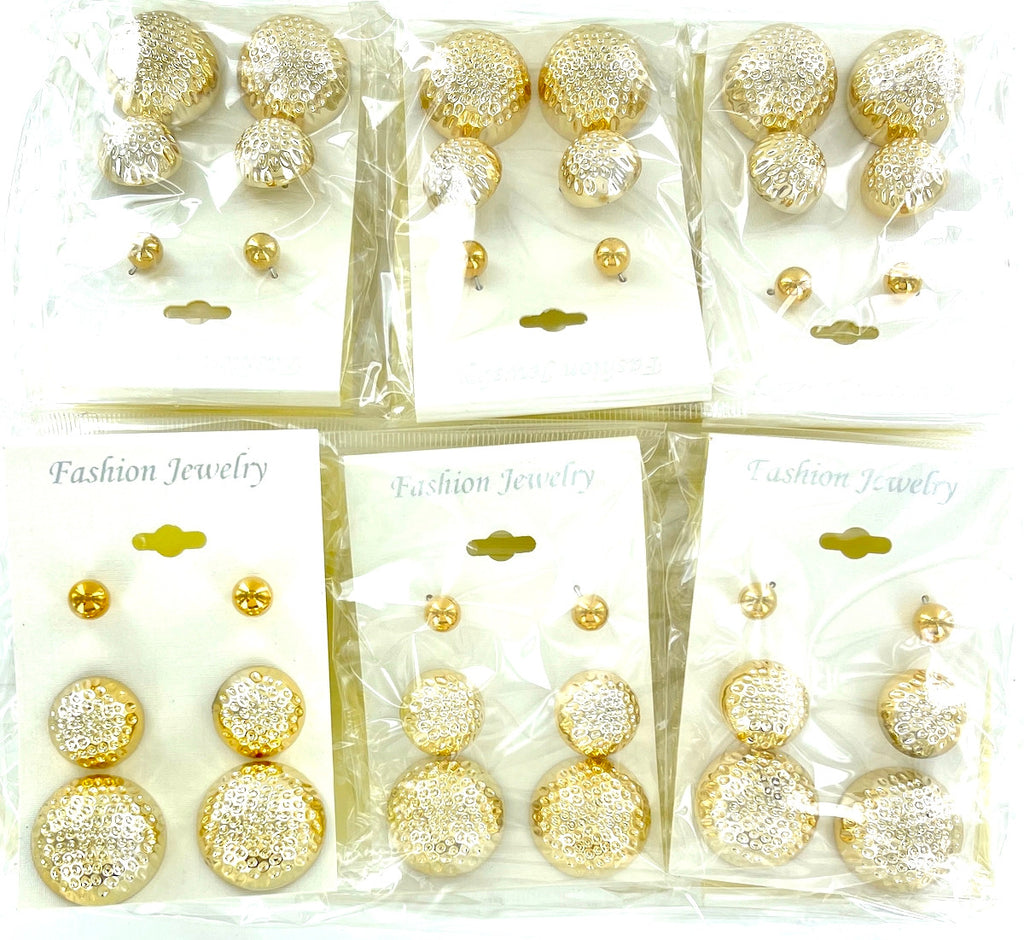 Wholesale Stud Earrings by the Dozen - 3 Pair Gold Button
