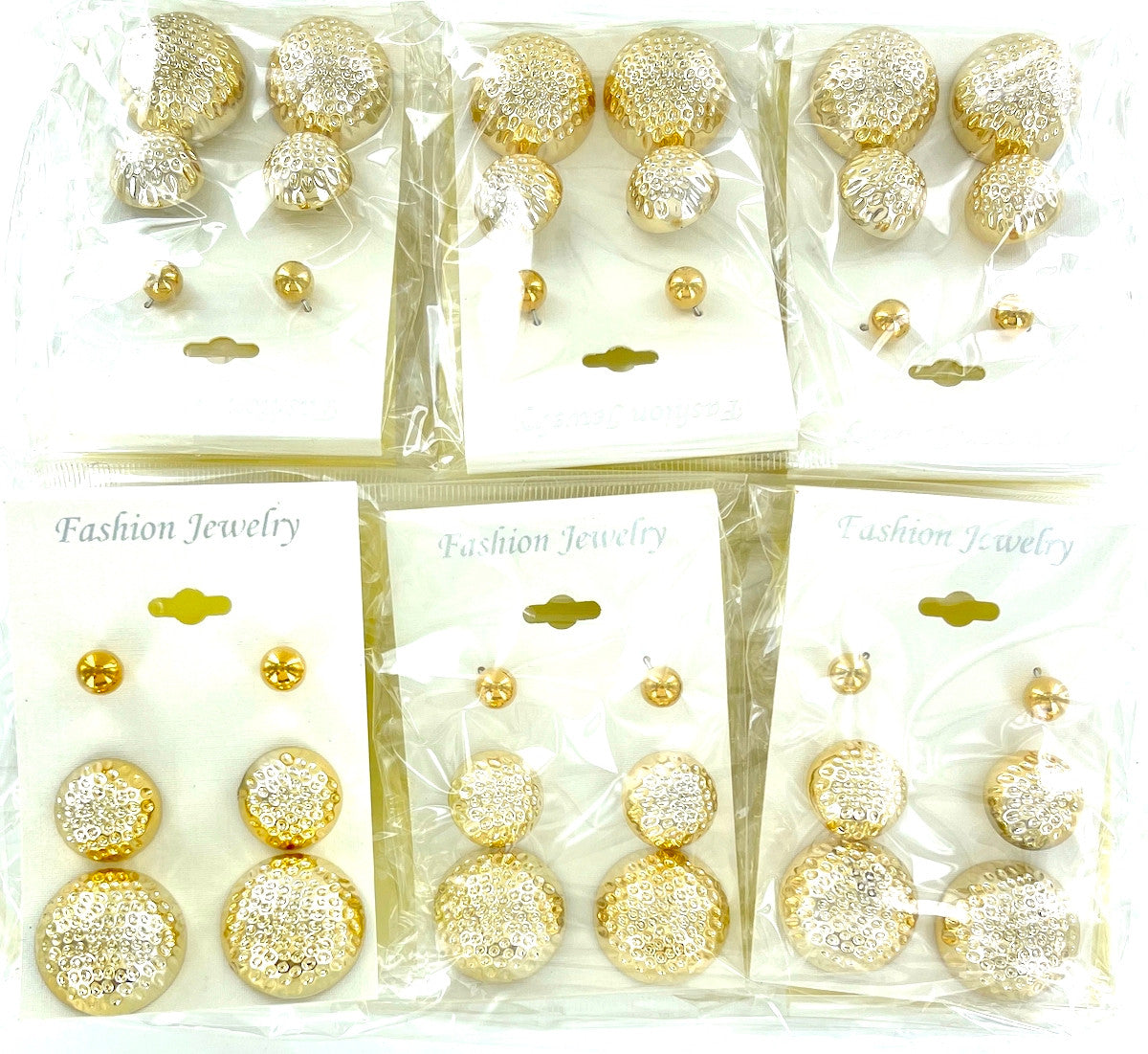 Wholesale Stud Earrings by the Dozen - 3 Pair Gold Button