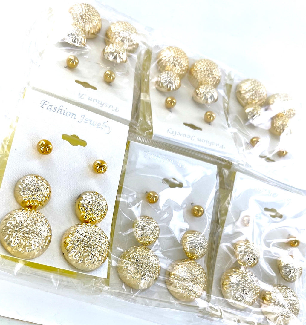 Wholesale Stud Earrings by the Dozen - 3 Pair Gold Button
