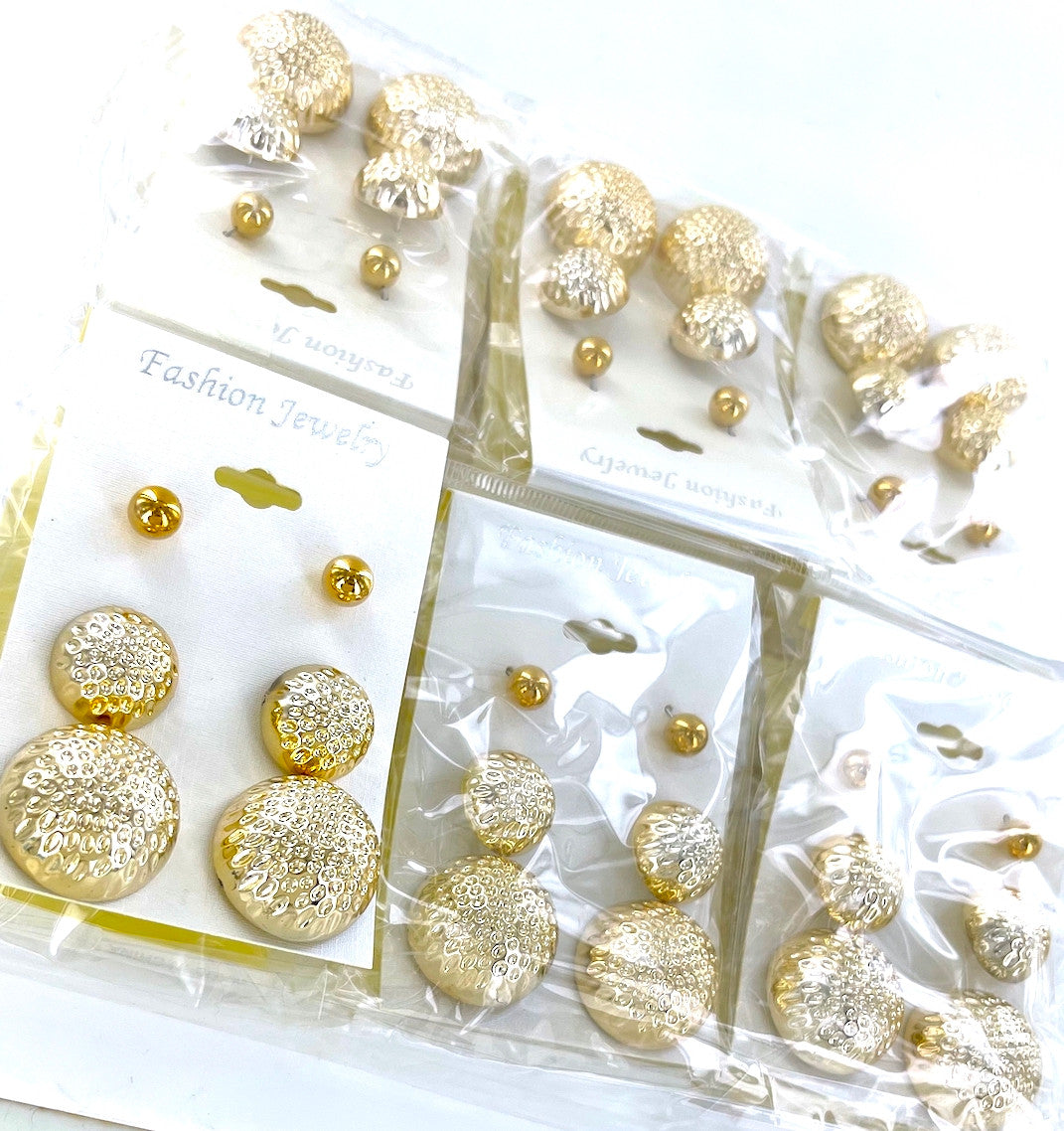 Wholesale Stud Earrings by the Dozen - 3 Pair Gold Button