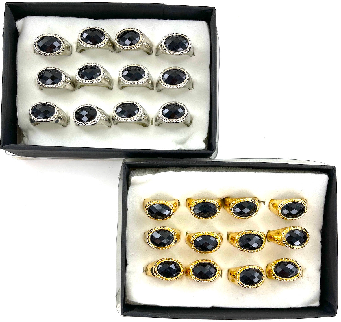 Wholesale Faceted Black Fashion Rings by the Dozen - 2 Colors to Choose From