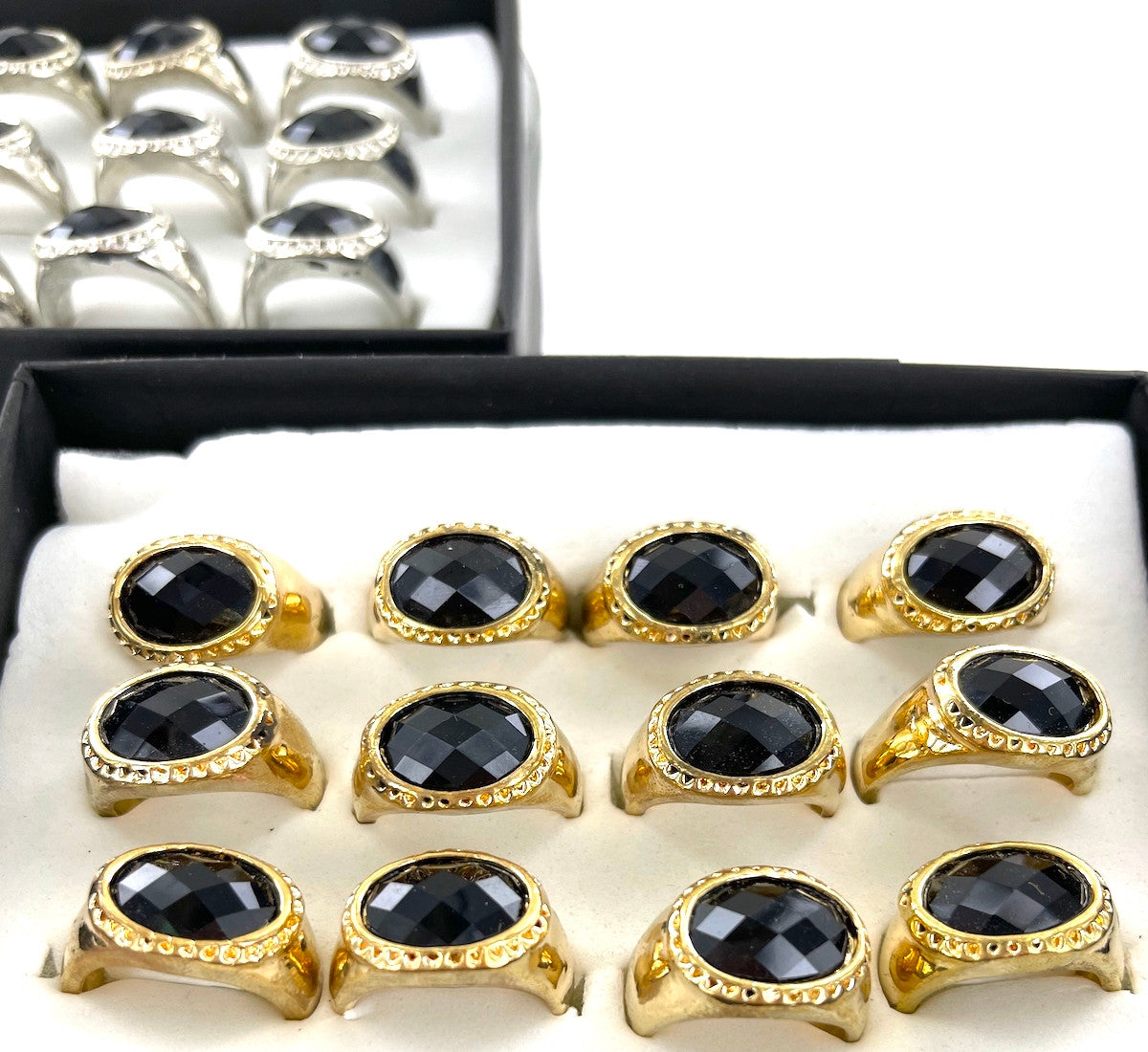 Wholesale Faceted Black Fashion Rings by the Dozen - 2 Colors to Choose From
