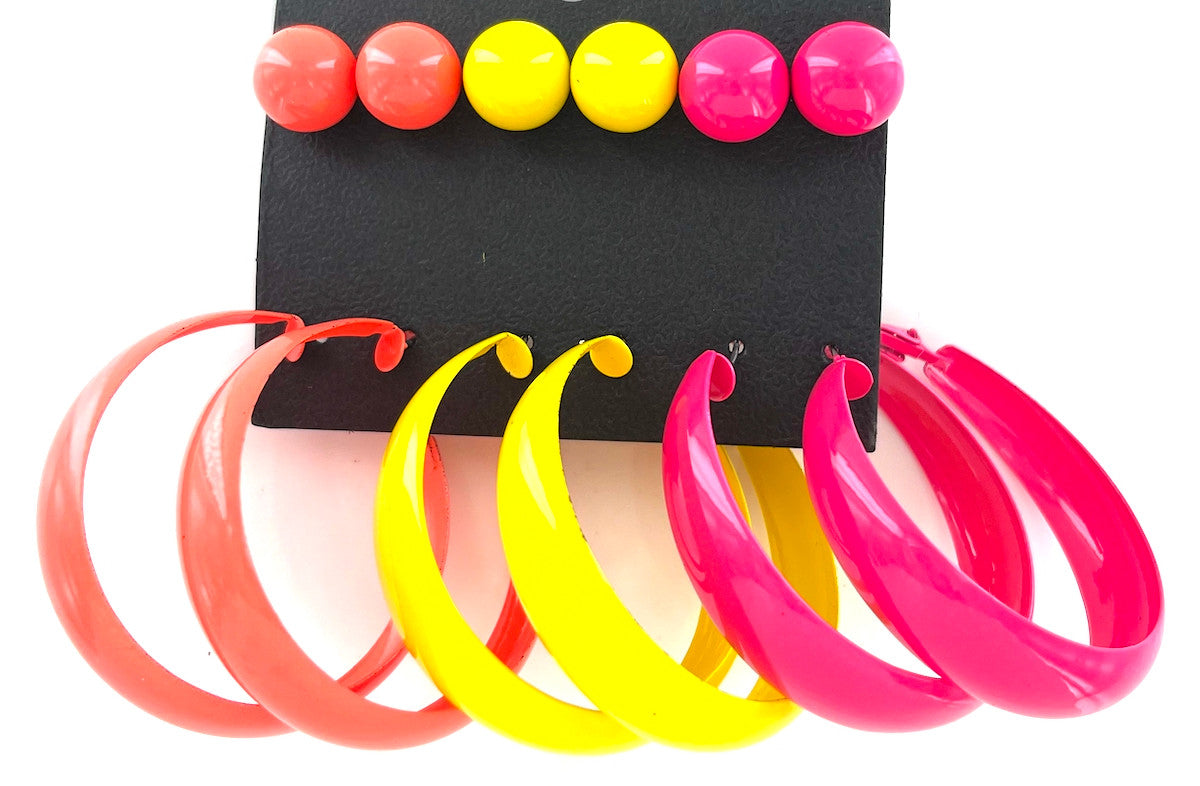 Wholesale Earrings by the Dozen - Neon Hoops & Studs