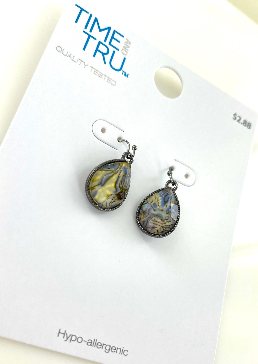 Wholesale Retail Ready Earrings by the Dozen - Time & Tru - Marbleized Tear Drop