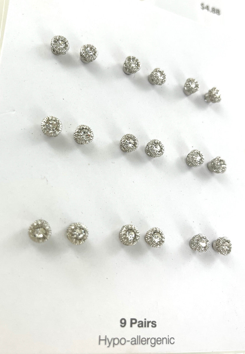Wholesale Retail Ready Earrings by the Dozen - Time & Tru - 9 Pairs Studs