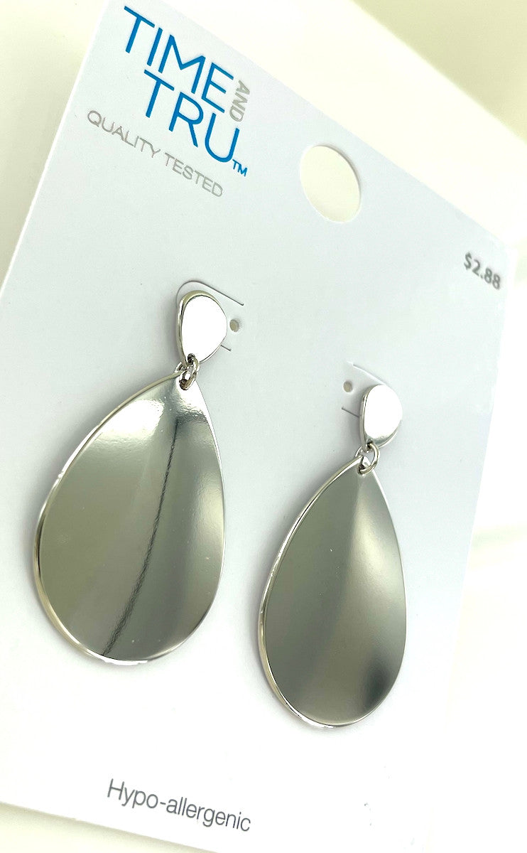 Wholesale Retail Ready Earrings by the Dozen - Time & Tru - Solid Silver Tear Drop