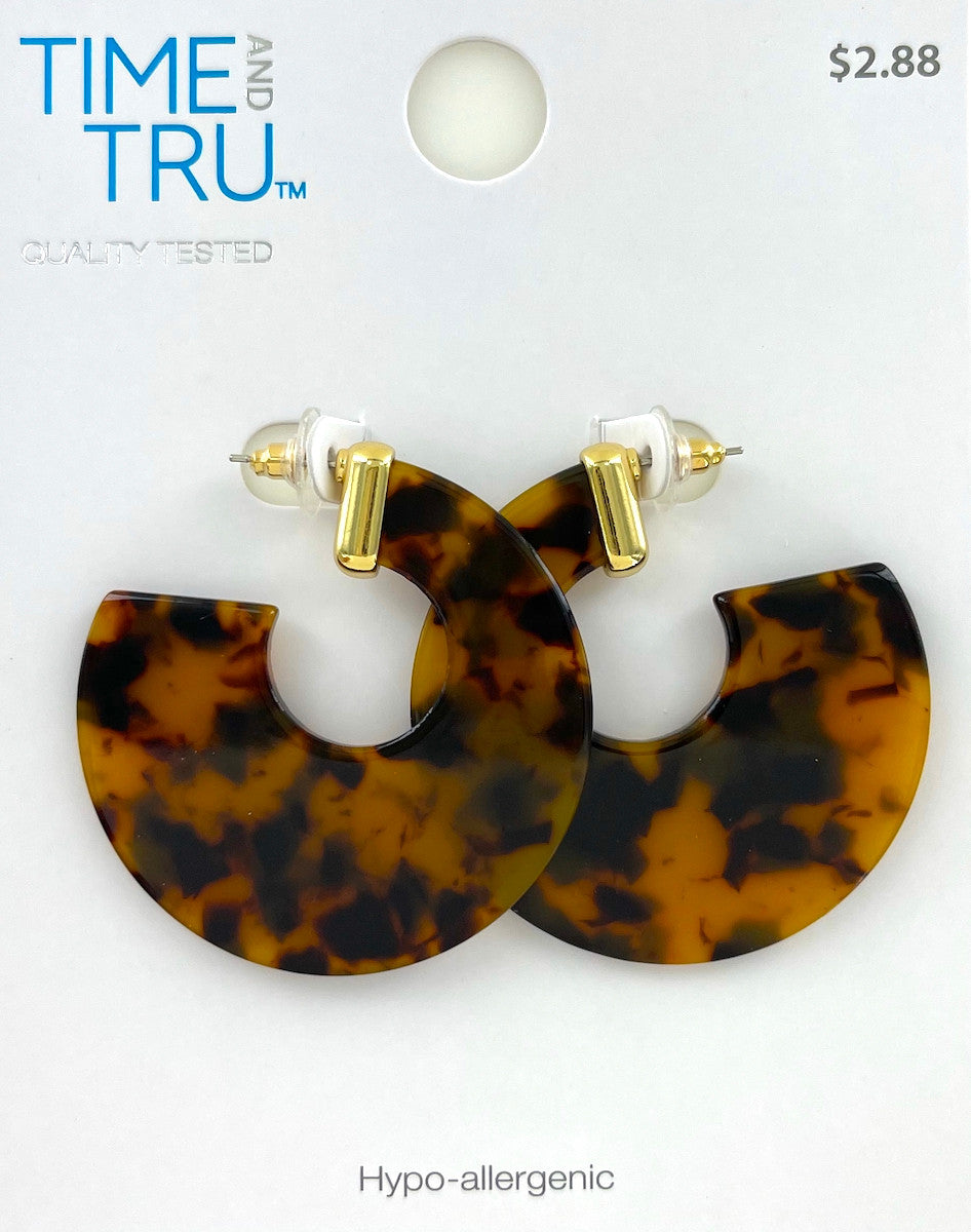 Wholesale Retail Ready Earrings by the Dozen - Time & Tru - Tortoise Shell Hoops
