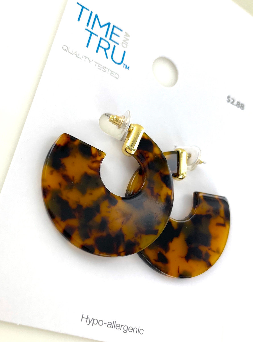 Wholesale Retail Ready Earrings by the Dozen - Time & Tru - Tortoise Shell Hoops