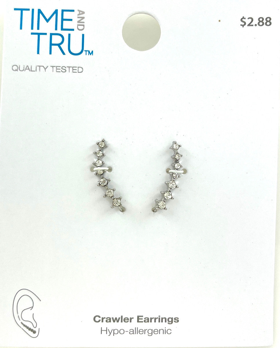Wholesale Retail Ready Earrings by the Dozen - Time & Tru - Silver Crawlers