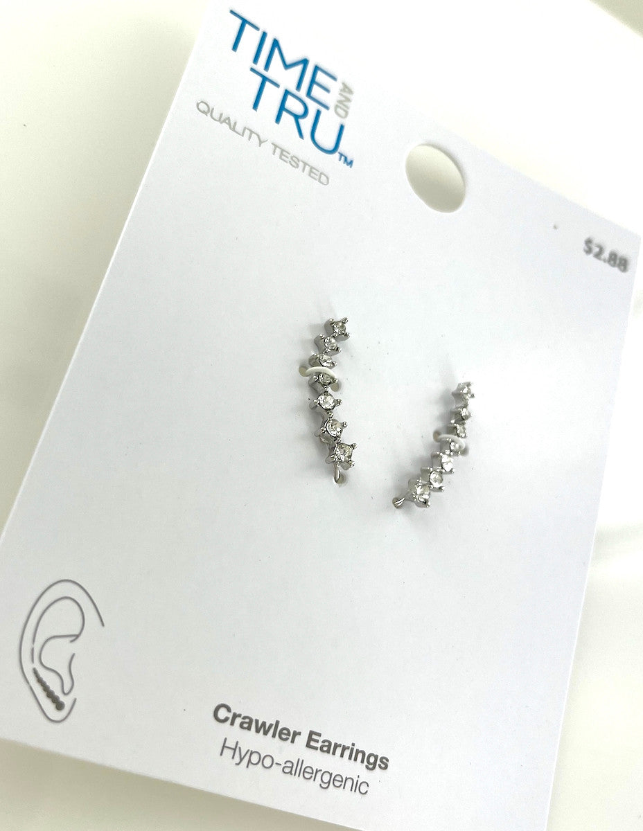 Wholesale Retail Ready Earrings by the Dozen - Time & Tru - Silver Crawlers