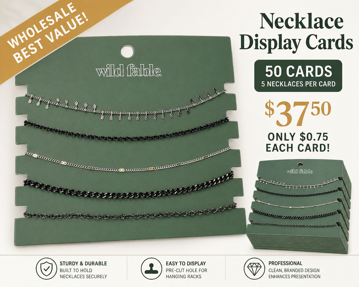50 Pack of Necklace Cards - Hematite