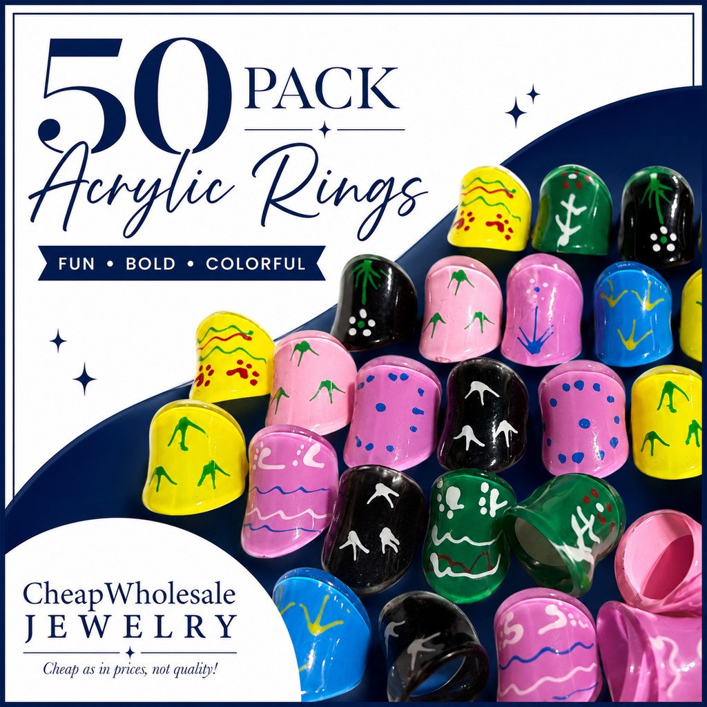 50 Pack Wholesale Unique Acrylic Fashion Rings - Colorful