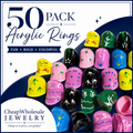 50 Pack Wholesale Unique Acrylic Fashion Rings - Colorful