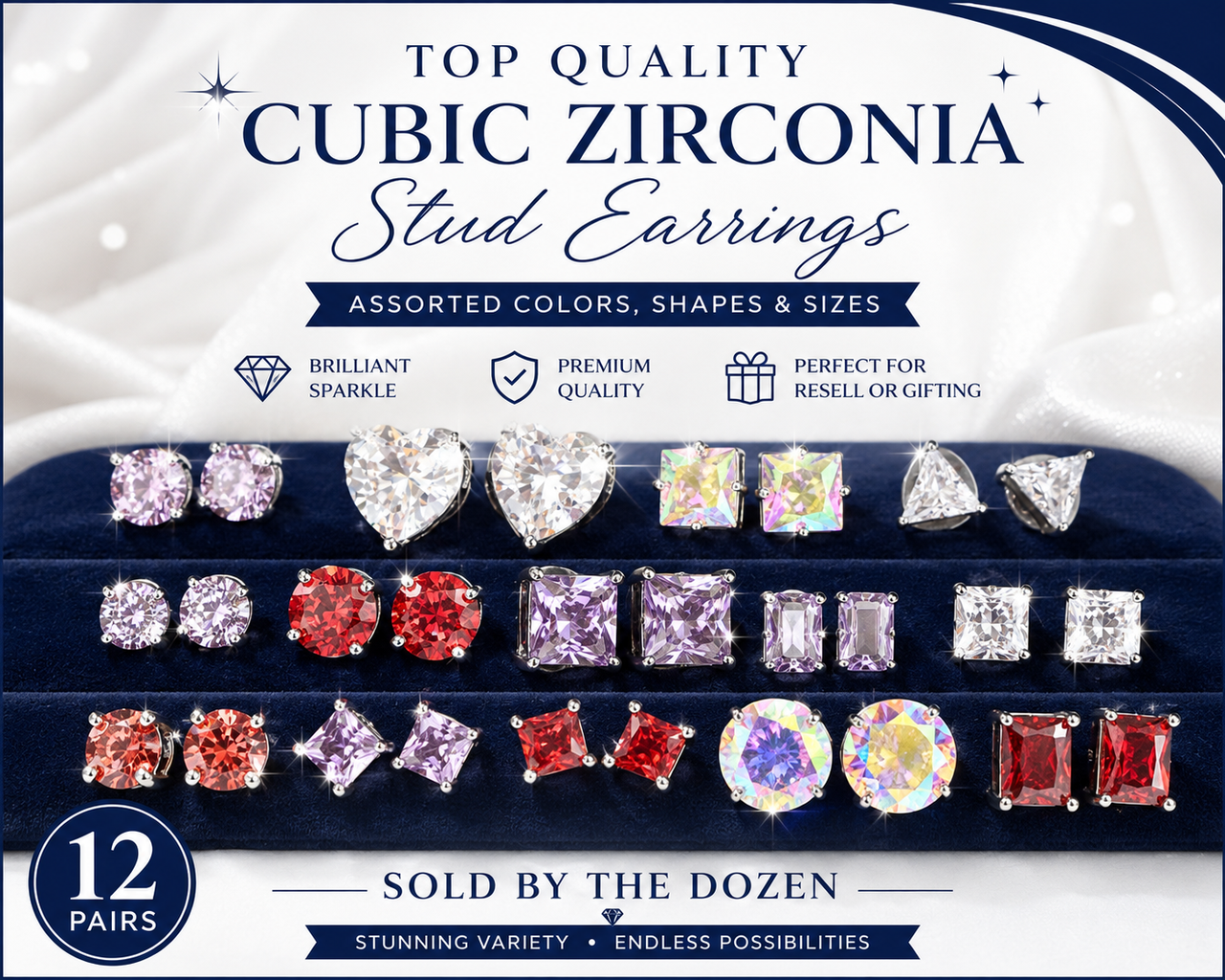 Wholesale Cubic Zirconia Stud Earrings by the Dozen