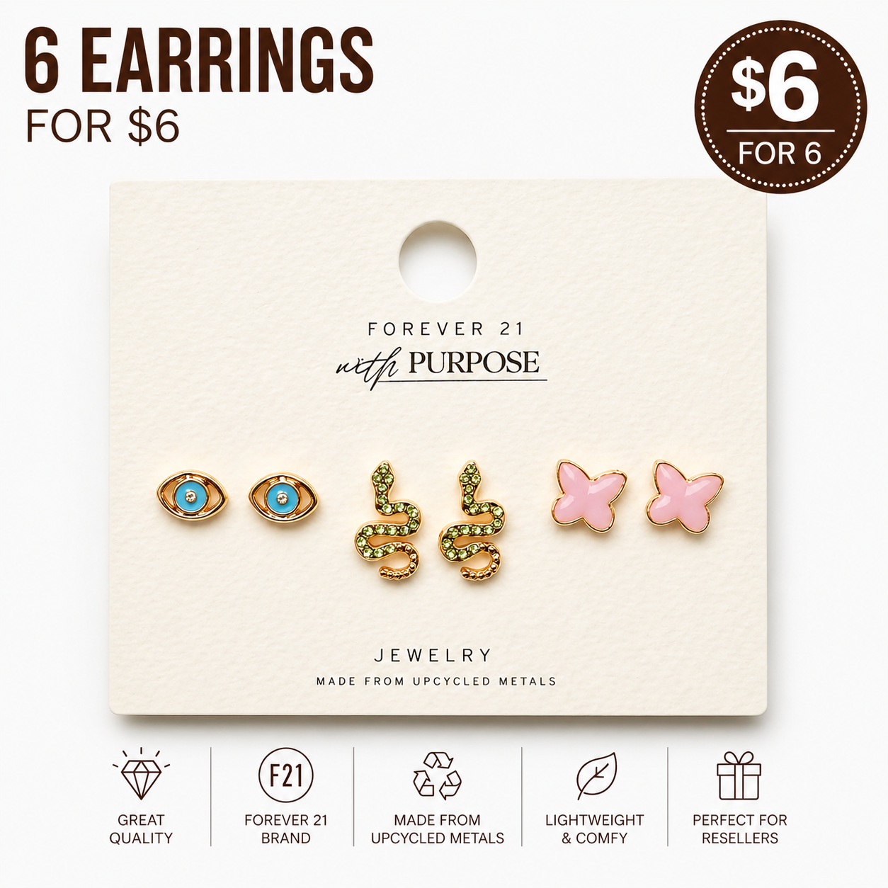 Wholesale Forever 21 Earrings Evil Eye Collections 6 Pack