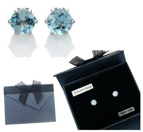 Genuine Blue Topaz Earrings in Sterling Silver