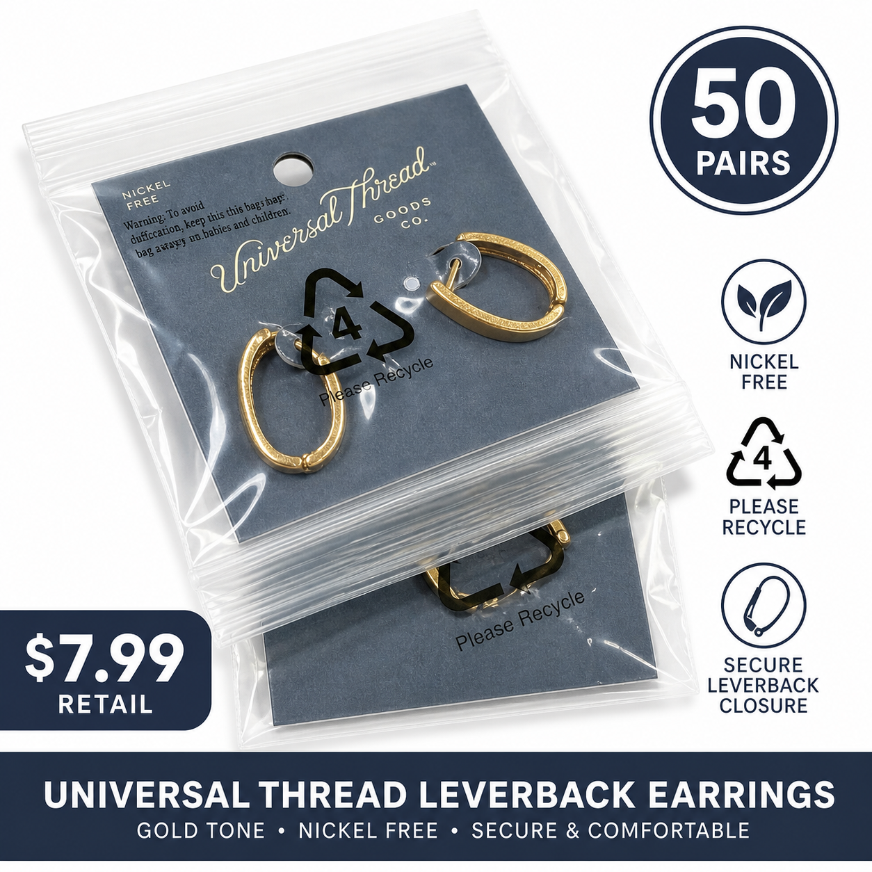 50 Pack Wholesale Hoop Earrings - Oval Hoop
