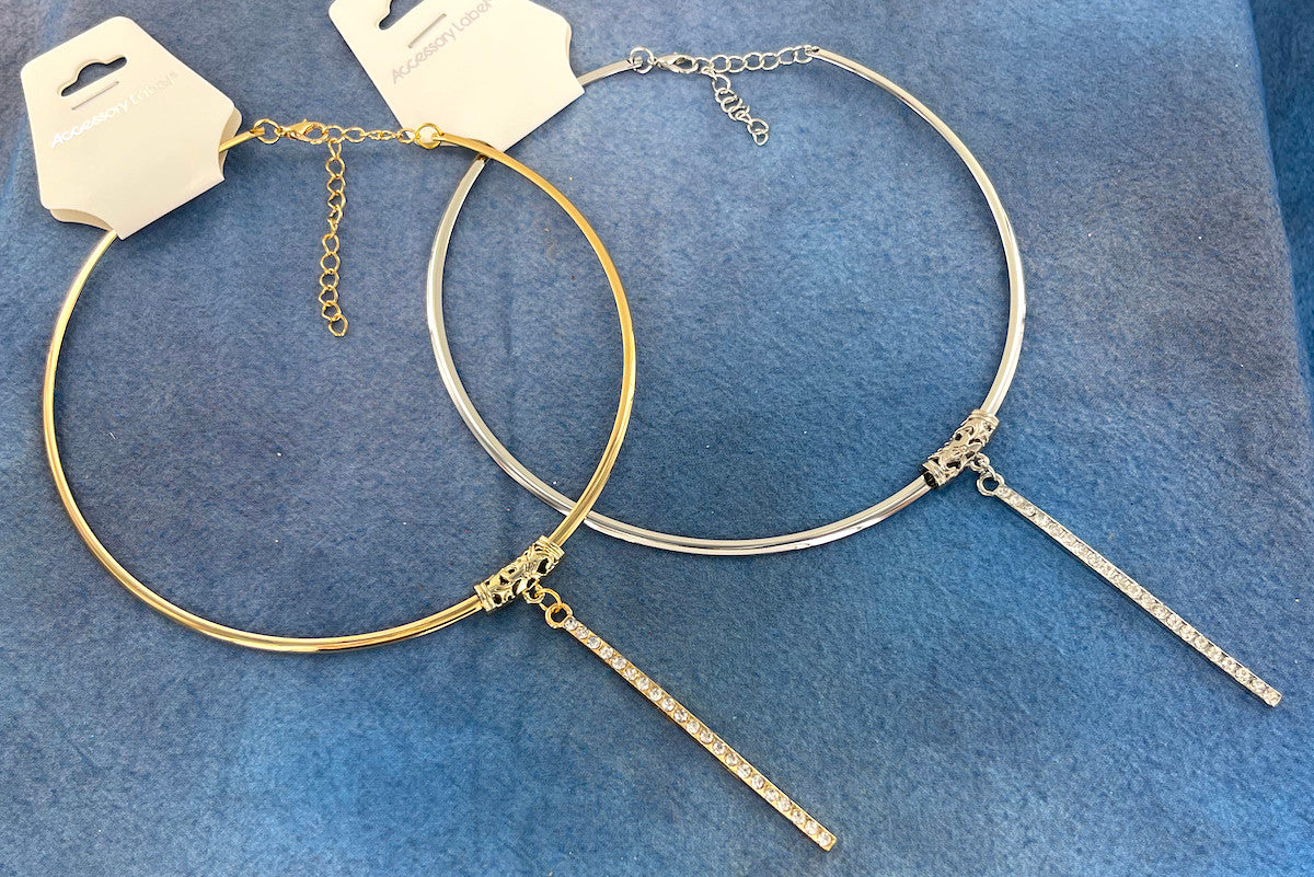 Wholesale Crystal Bar Choker Necklaces by the Dozen - 2 Colors Available