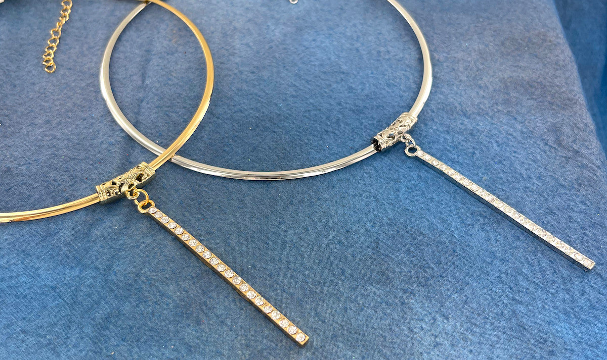 Wholesale Crystal Bar Choker Necklaces by the Dozen - 2 Colors Available