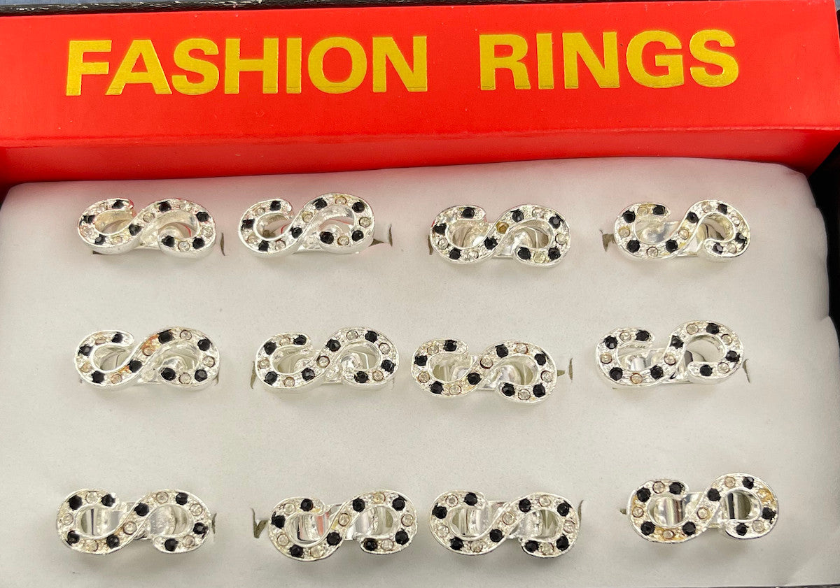 Wholesale Infinity Sparkle Rings by the Dozen - Black & White