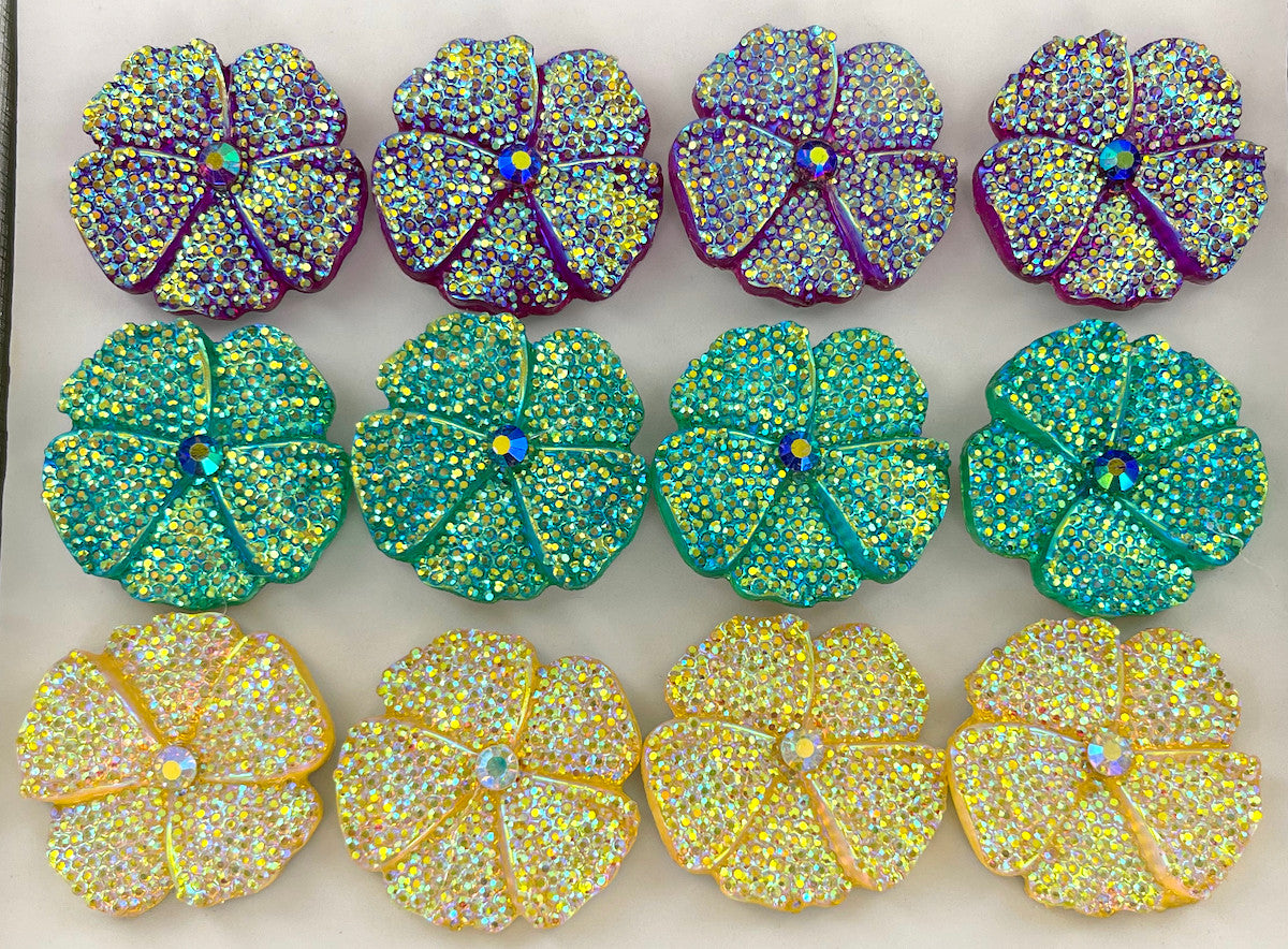 Wholesale Large Sparkle Flower Rings - 3 Colors Available