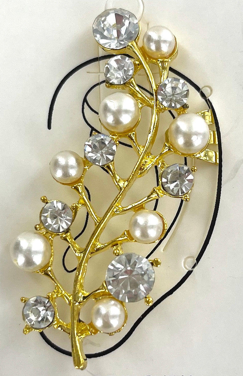 Wholesale Ear Cuffs by the Dozen - Golden Pearl Crystal Leaf