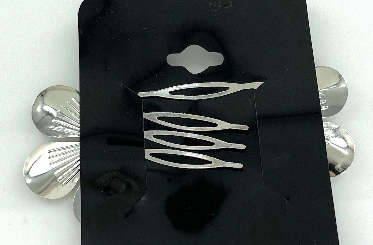 Wholesale Metal Hair Clips by the Dozen - Large Silver Flowers