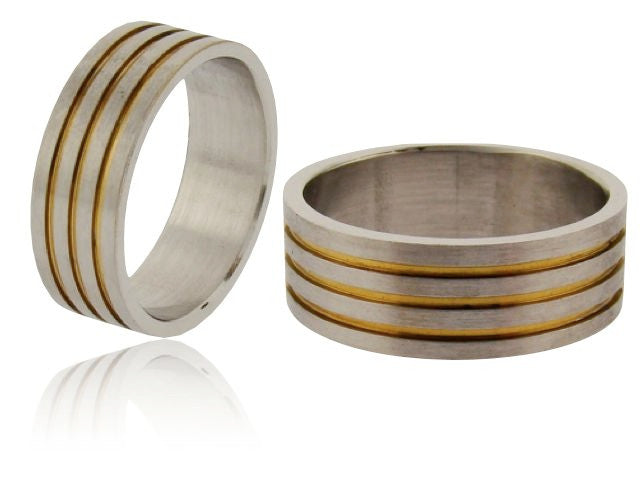 Wholesale Stainless Steel Ring : Gold Stripe