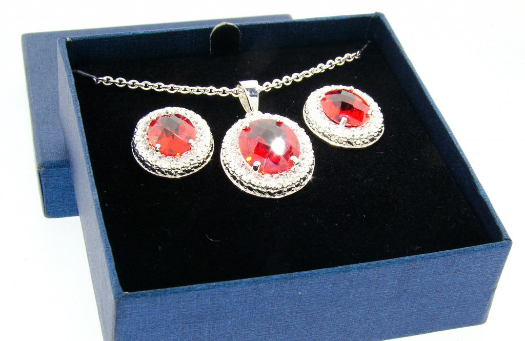 Rare Fire Orange CZ Necklace and Earrings Set