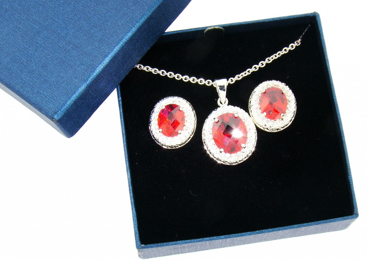 Rare Fire Orange CZ Necklace and Earrings Set