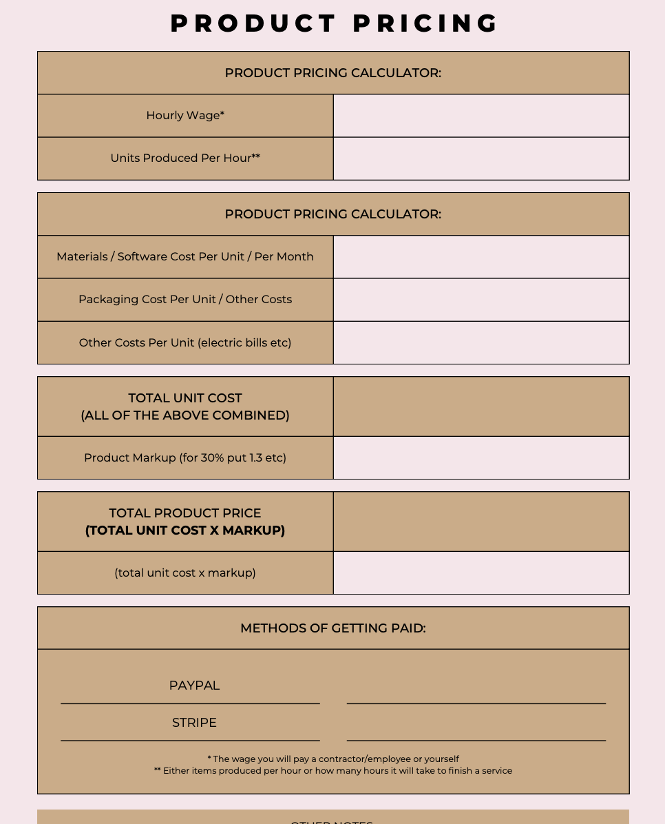 Business Planner For Handmade Products