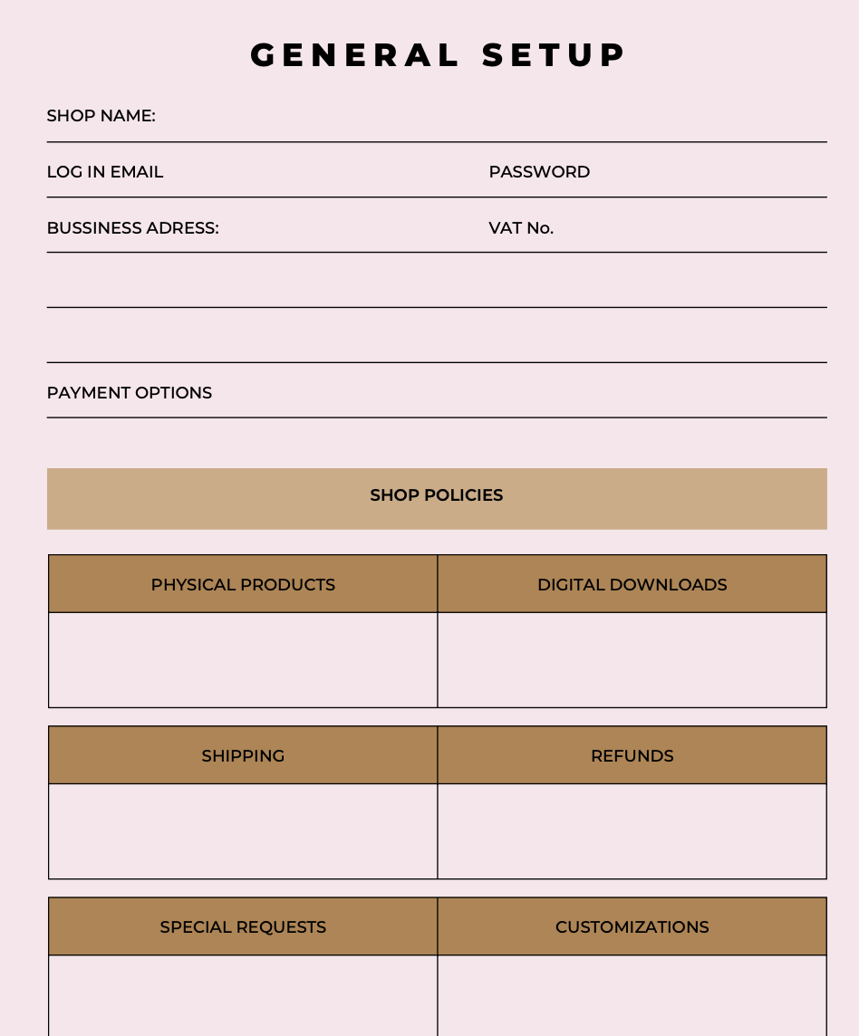 Etsy Online Business Store Planner