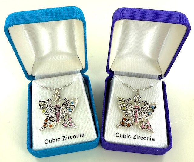 Wholesale Necklaces by the Dozen - Gift Boxed CZ Butterfly
