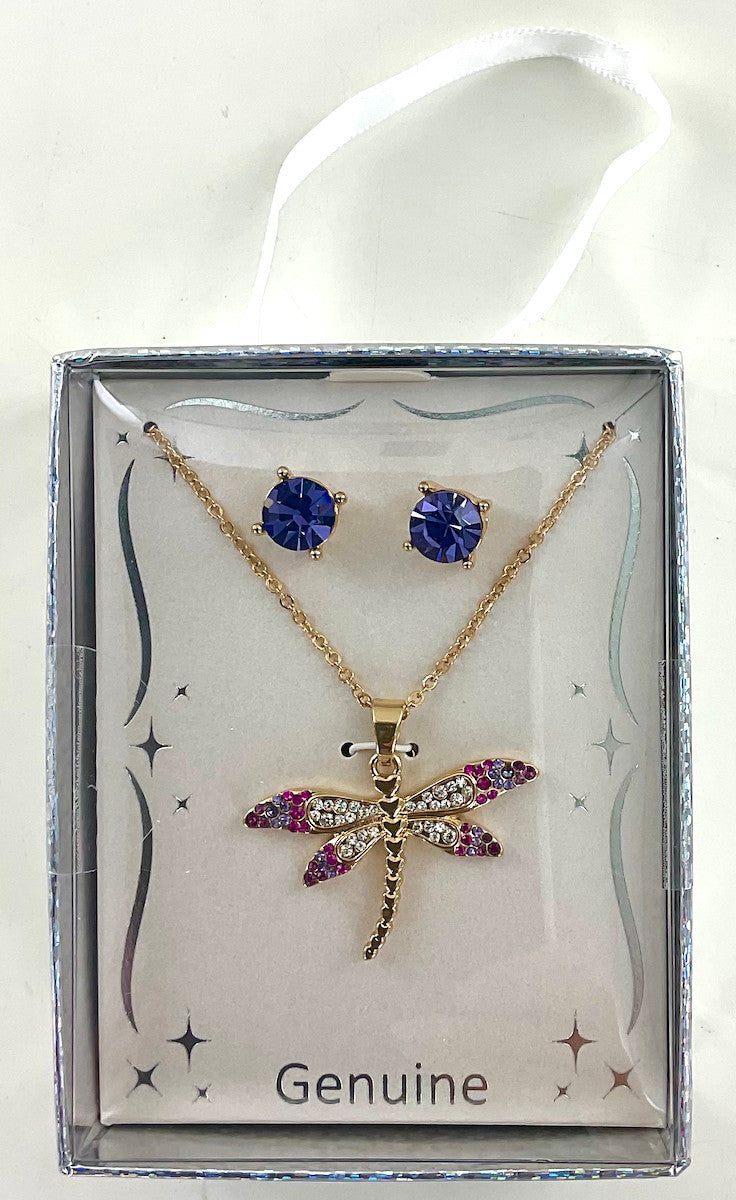 Gift Boxed Necklace and Earring Set - Dragonfly