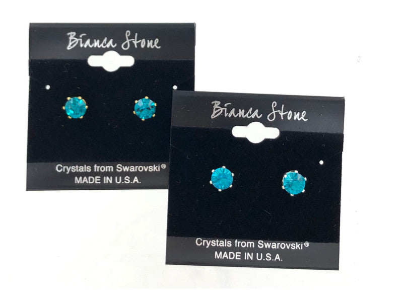Bianca Stone Stud Earrings : Made with Swarovski Crystal : Blue Zircon