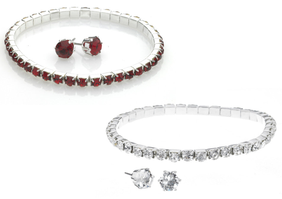 Crystal Bracelet & Earrings Set - Ruby Only
