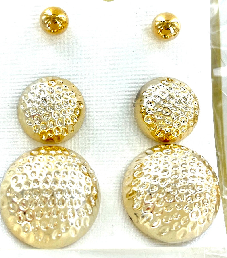 Wholesale Stud Earrings by the Dozen - 3 Pair Gold Button