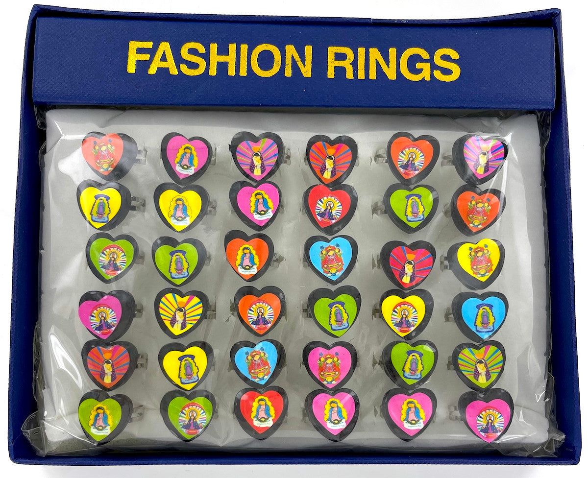 Tray of 36 - Heart Shaped Saints Rings