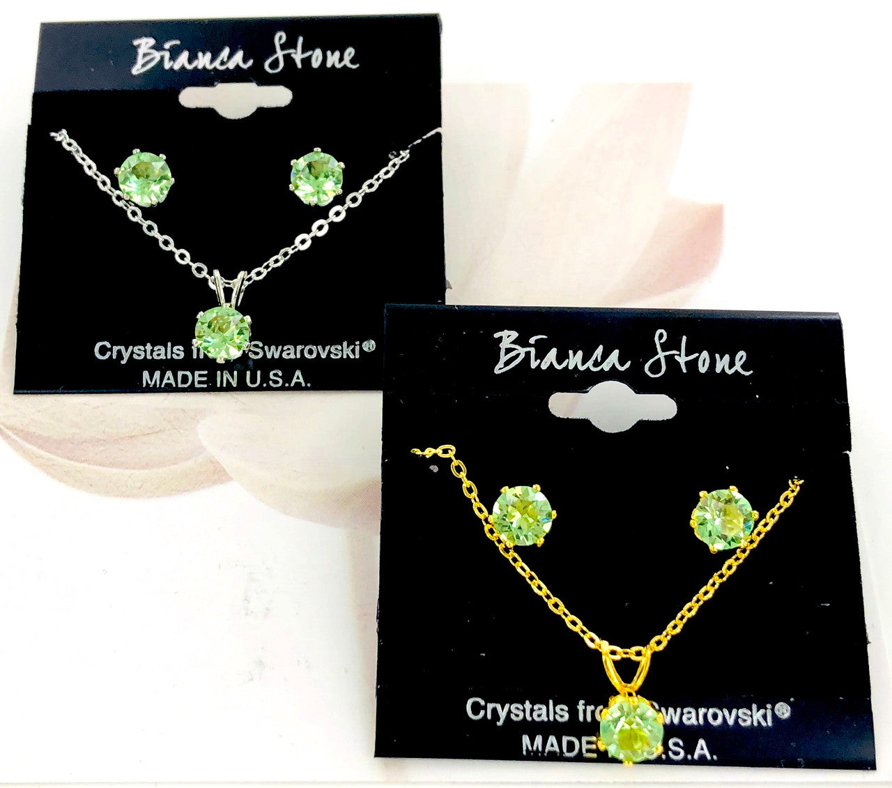 Bianca Stone Necklace & Earring Set - Made in America with Peridot Swarovski Crystal
